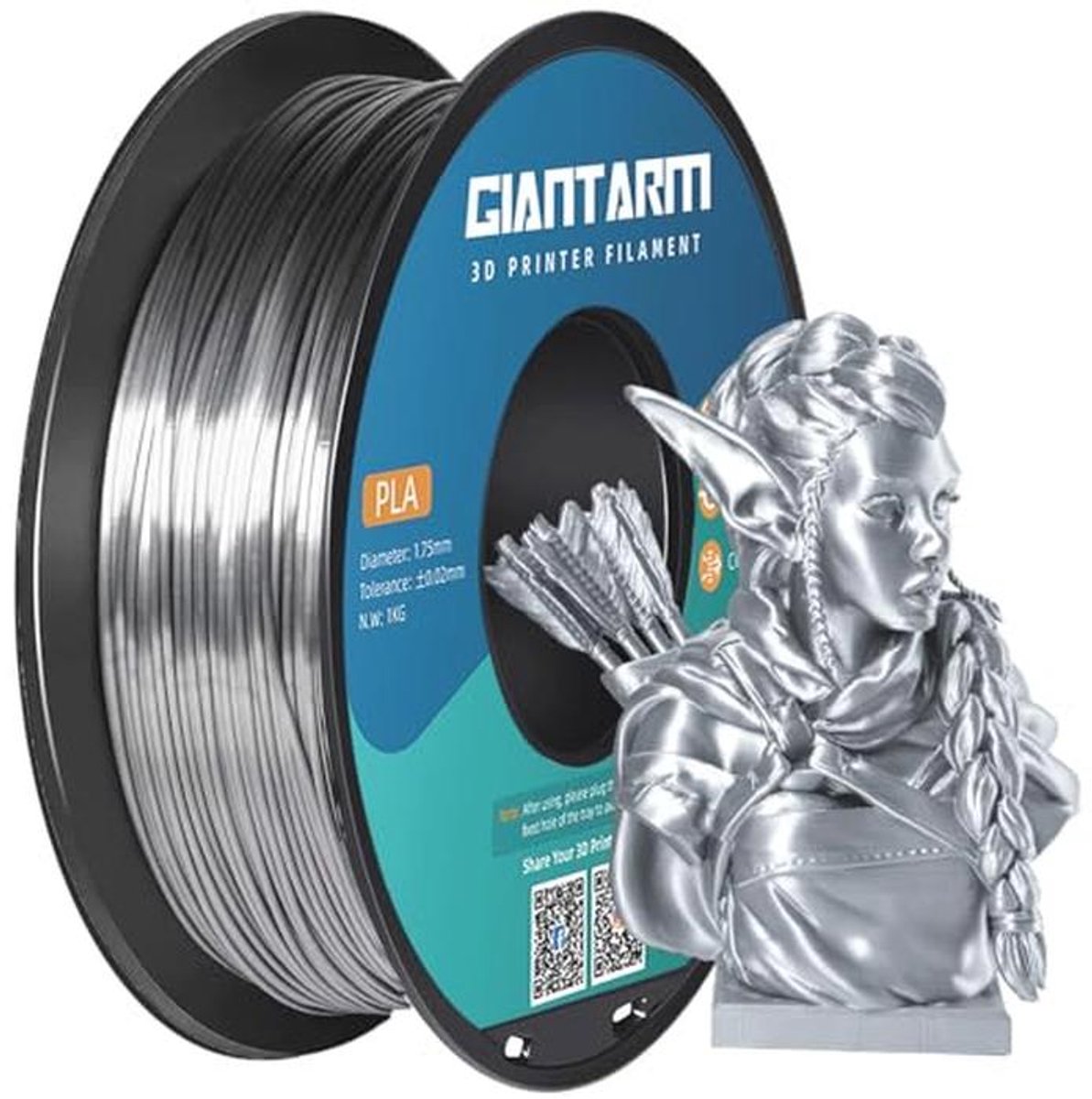 Zijden 3D-printerfilament 1,75 mm - 335 m/rol, 1 kg, vacuümverpakt, zonder warping