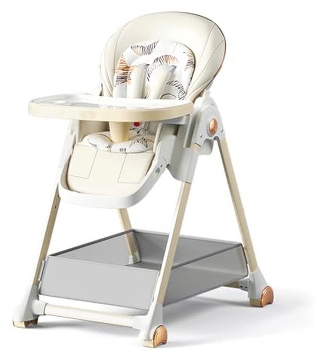 MoLi Babykinderstoel, hoge stoel, multifunctionele eetkamerstoel voor het voeden van kleine kinderen, met 3 ligposities, 6 verstelbare hoogtes, converteerbaar, opvouwbaar, met dienbladen en wielen,