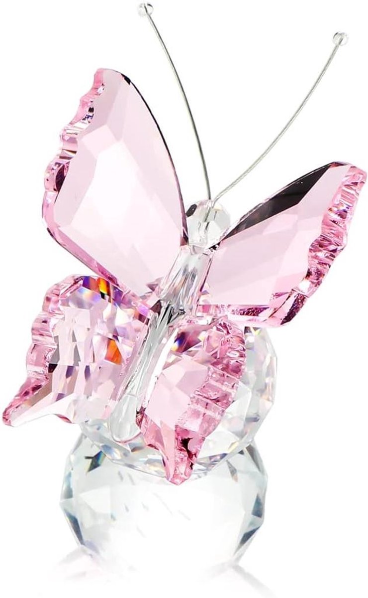 Cosensi - Kristallen Vlinder Bal Voet Beeldje Kunst Glas Ornament Dier Presse-Papier (Roze) Eclectische Collectie