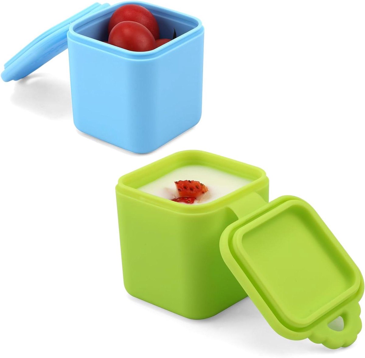 2-pack Lekvrije Dipcontainers en Kruidenbakjes voor Lunchbox - Handige Salade Dressing en Dipsaus Mini Bewaardoosjes - Geschikt voor School, Picknick en Onderweg - Blauw en Groen - Herbruikbare Siliconen Bakjes met Deksels