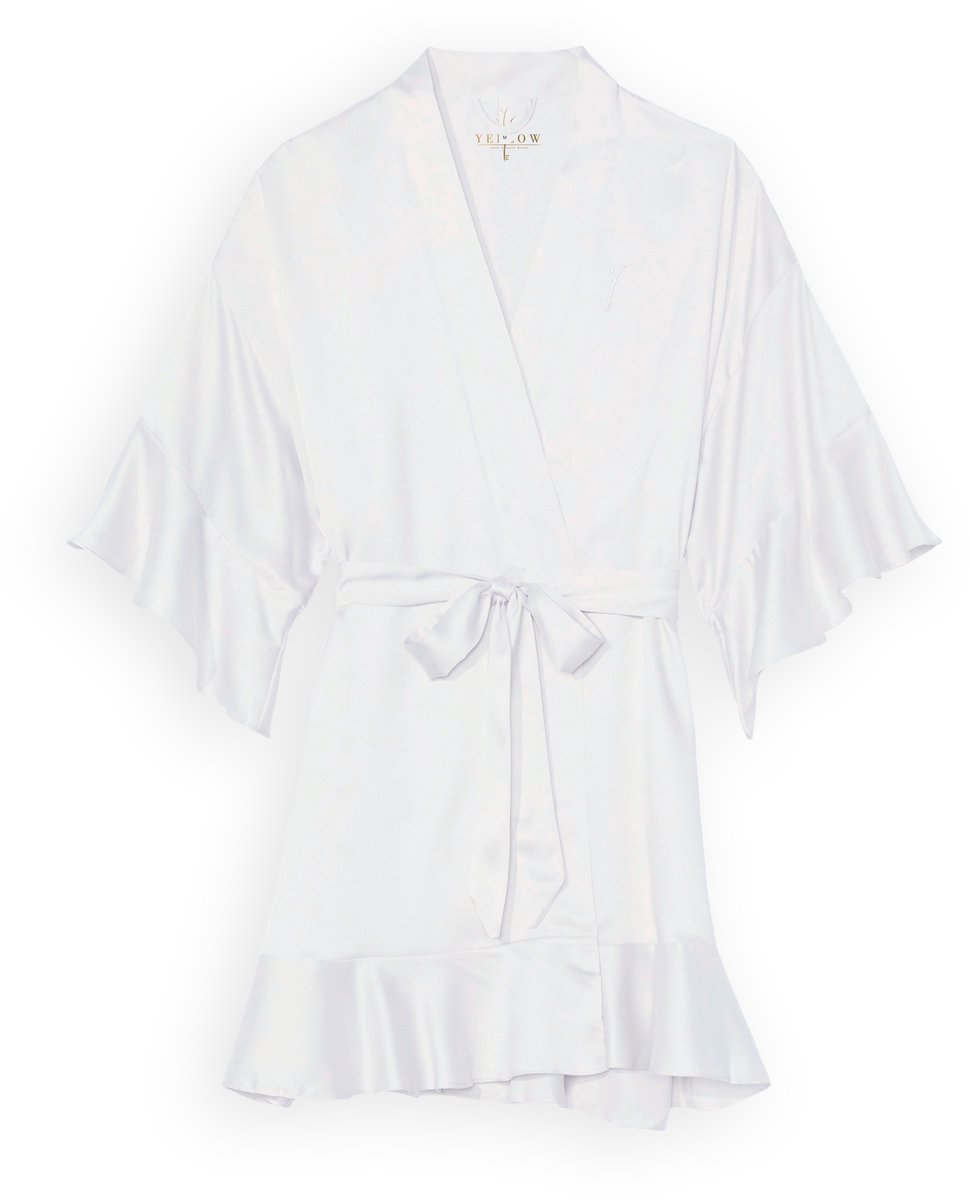 Yellow Kimono Liscio - Kamerjas Dames - Kamerjas Heren - S - Ochtendjas - Kort model - Wit