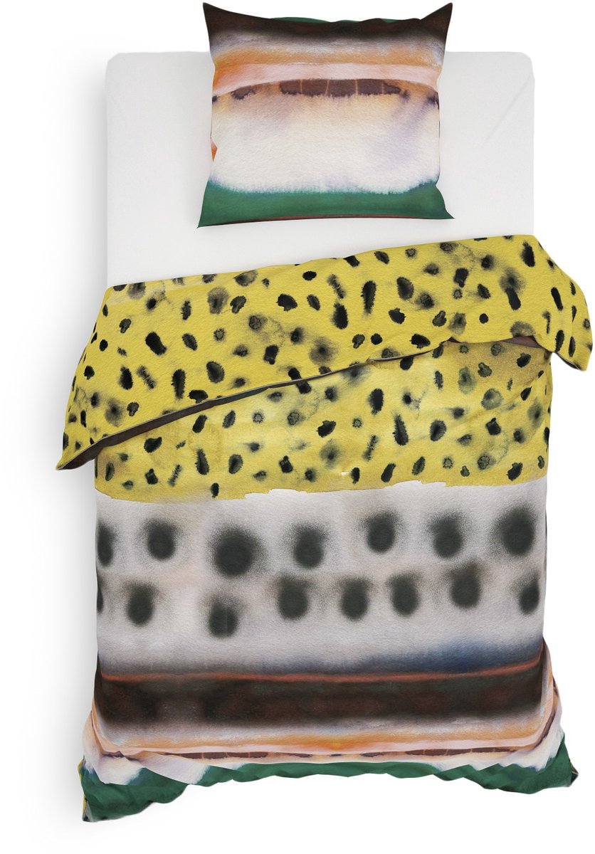 Heckettlane Dekbedovertrek Kiko - Eenpersoons - Dekbedovertrek van 100% Katoen-Satijn - 140x200-220 cm - Geel
