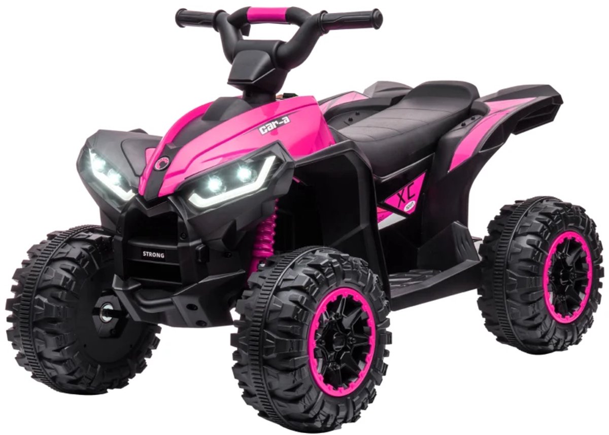 Elektrische Kinderquad - Voertuig met 4 Wielen - 12V - tot 6 km/u - Kinderen 3-5 jaar - met Licht/Zuziek - Claxon & LED-koplampen - Kindervoertuig - Accuvoertuigen - Roze/Zwart