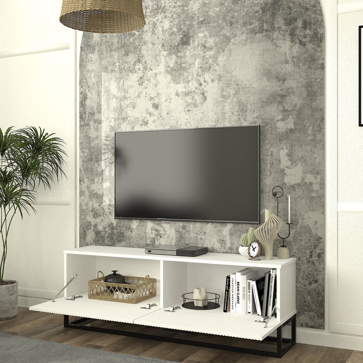 Tv-meubel Verpsboga lang frame 135x32x47 cm wit [en.casa]