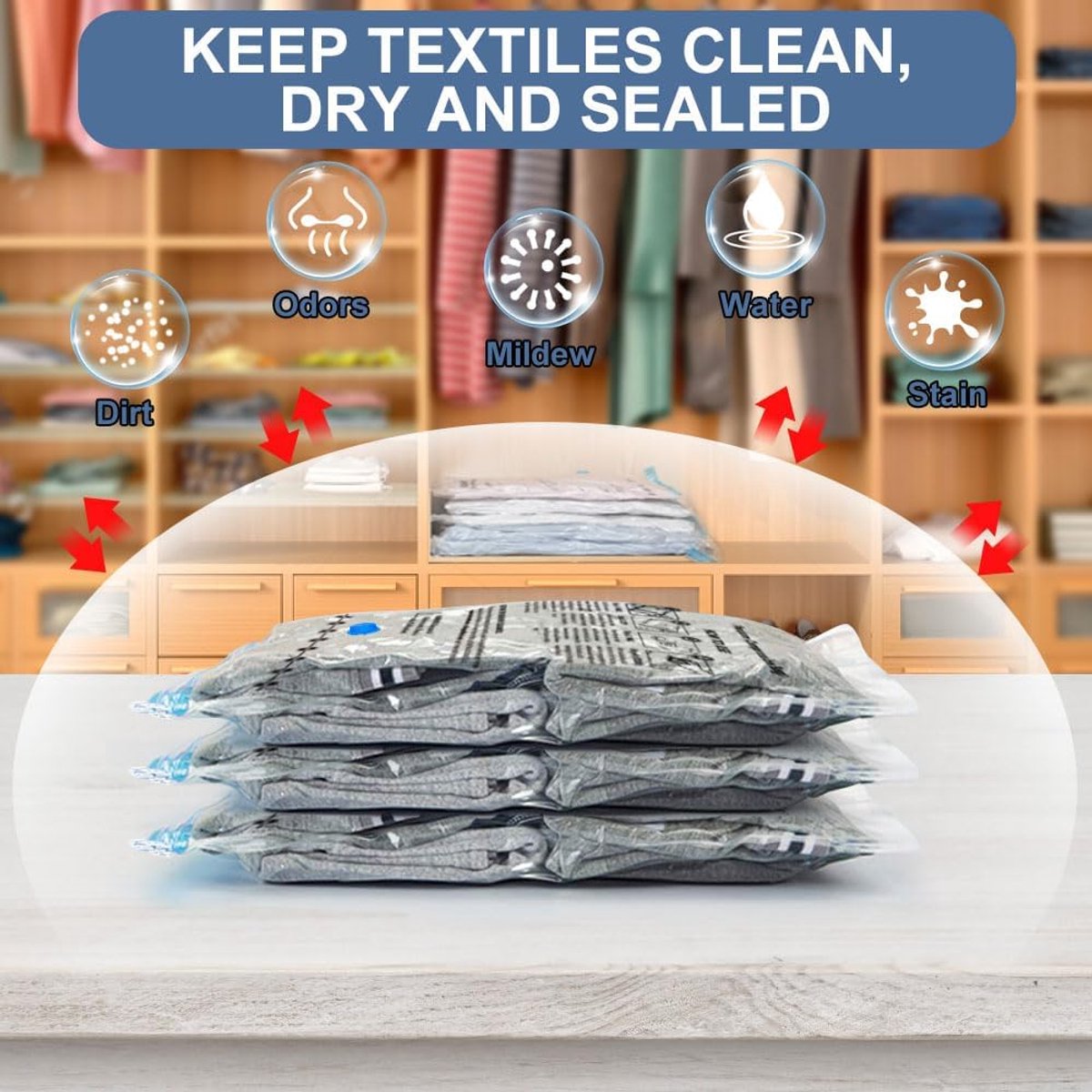 Famanu Vacuümzakken 6 stuks 2xl*100x80 + 2l*80x60 + 2s*60x40cm bespaar ruimte voor bagage en verhuizen Transparant