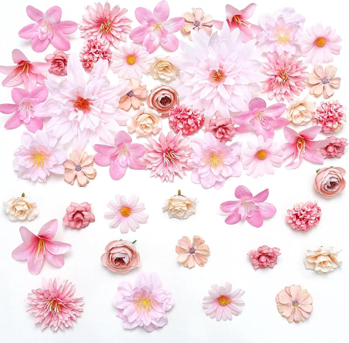 Cosensi Roze Kunstbloemen voor Knutselen - 48 stuks, 11 Stijlen - Stoffen Mini-Decoratie - Kunstzijden Bloemen - Decoratief voor Bruiloft en Thuis Any