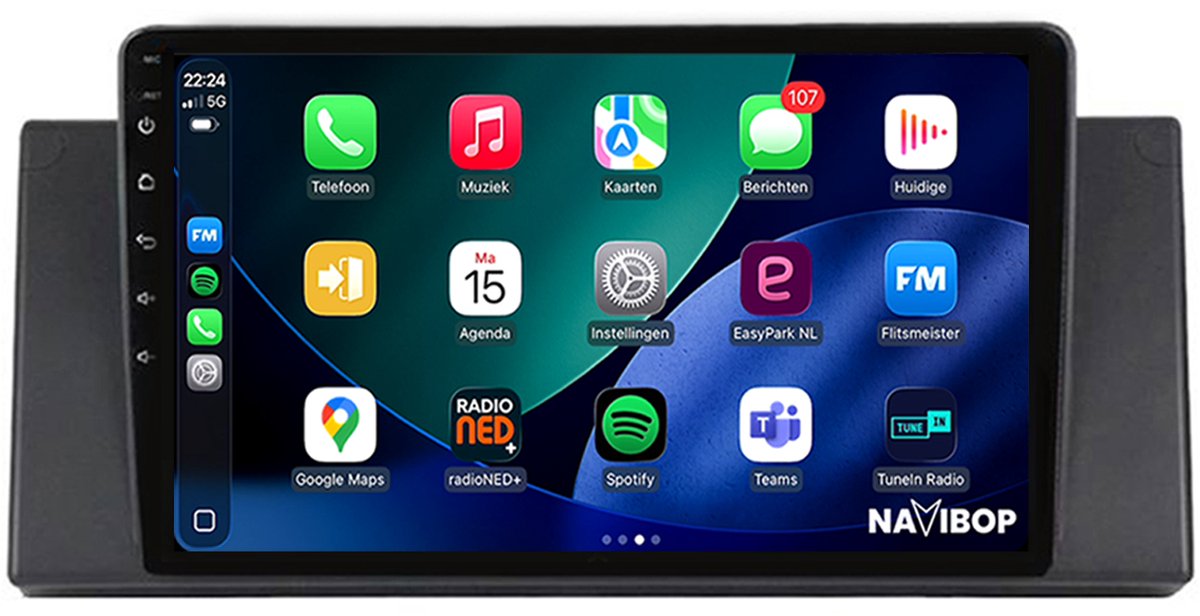 Geschikt voor BMW E53 X5 (1995 t/m 2006) | 9 inch Android 15.0 CarPlay autoradio | Draadloos CarPlay & Android Auto | 2GB RAM + 32GB | Mic, Camera (AHD) & DAB+ | Bluetooth & WiFi | NAVIBOP NB-1062 | Bouwjaar 1995 t/m 2006