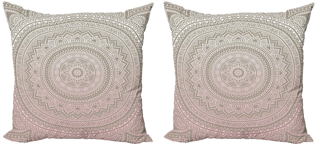 ABAKUHAUS Mandala kussenhoes – 2x50x50 cm – dubbelzijdig bedrukt – microvezel lichtroze