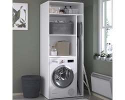 Wasmachinekast Londy - 80x60x203cm - Wit - Parisot - Wasmachine Ombouw - Wit - Melamine; Spaanplaat