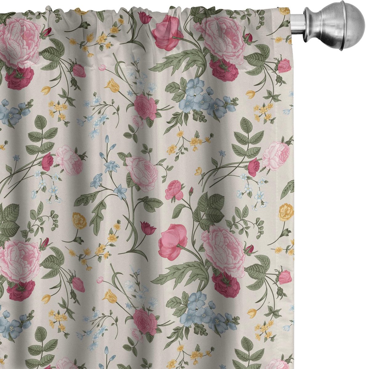 ABAKUHAUS Vintage Botanische Gordijnen – 2x75x225 cm – Mikrofaser – Lichte Verduistering – Multicolor Eischale