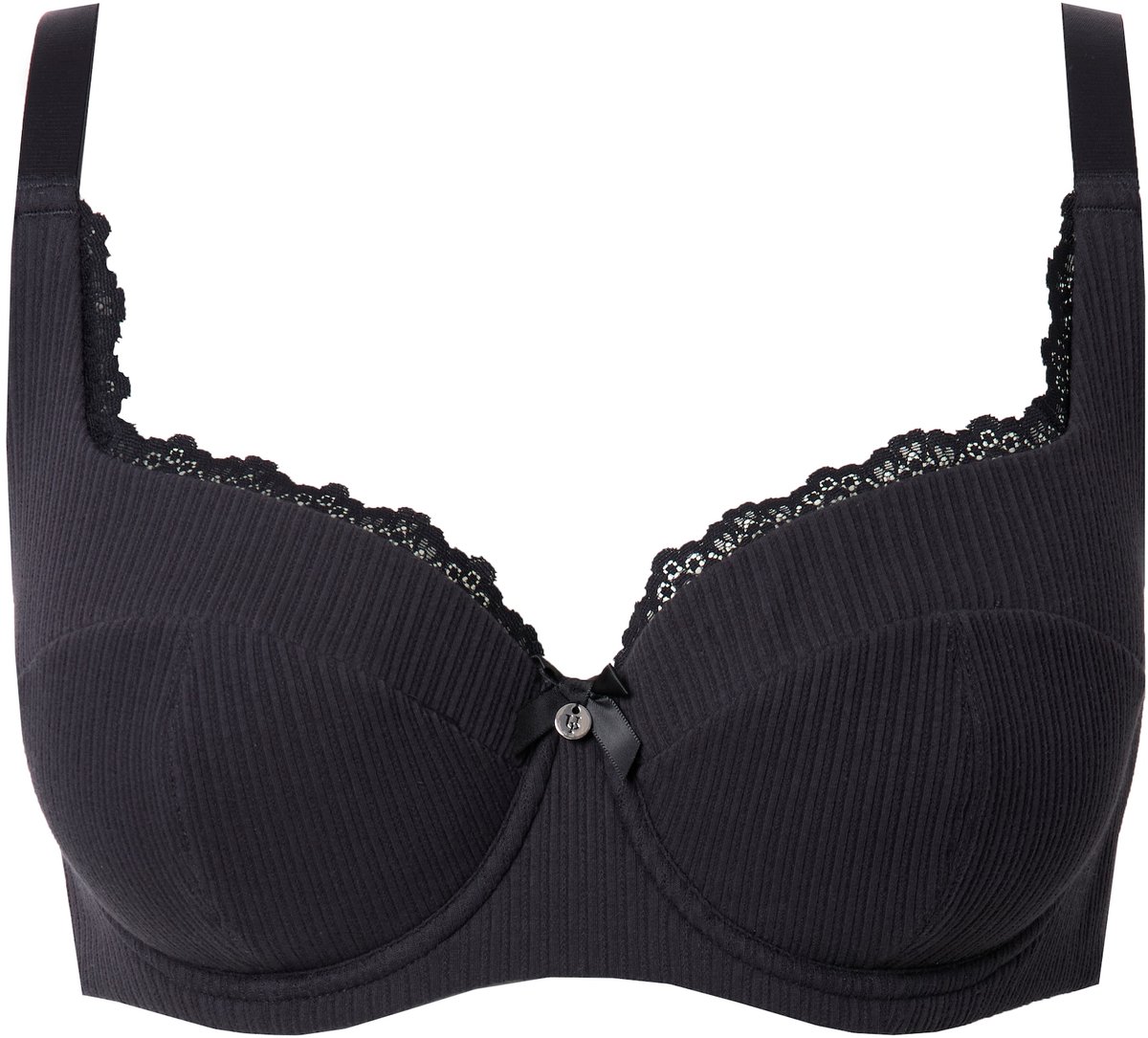 Ulla Popken Dames - Balconettebeha zachte cups balconettebeha ajour - Zwart