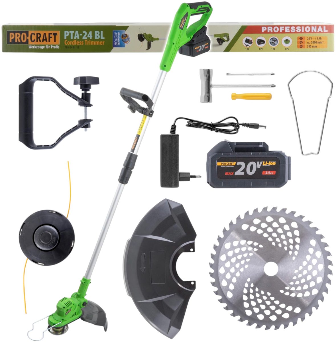 Procraft PTA24 BL accutrimmer 20 V 150 mm + 1x accu 3,0 Ah + oplader