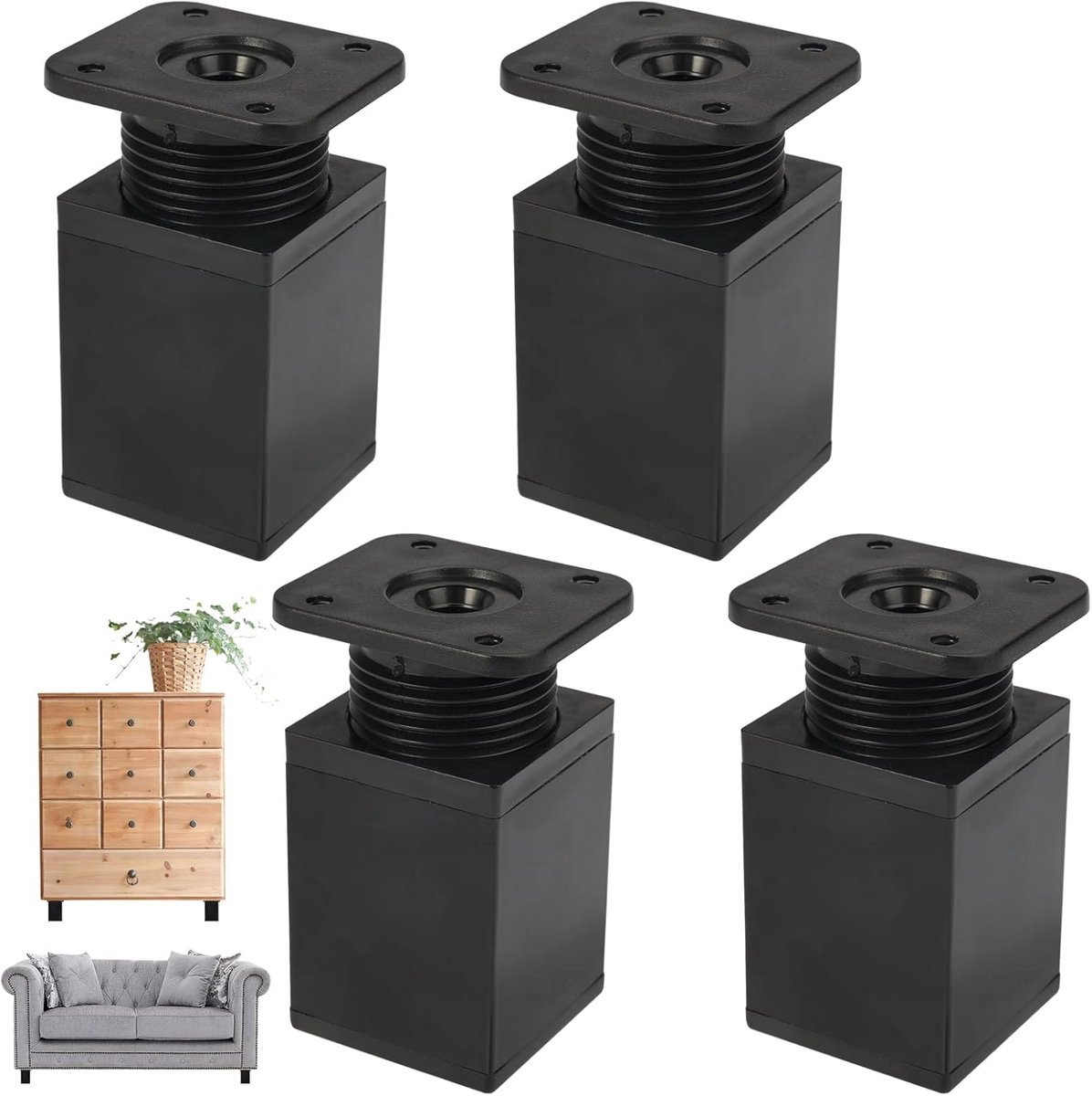 Stunq® Set van 4 Verstelbare Meubelpoten – Flexibele Hoogteaanpassing voor Diverse Interieurstukken