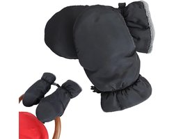 Kinderwagen Handschoen Handwarmer - Winter Wandelwagen Handschoenen - Warme Handen - Waterdicht - Winddicht - Bontgevoerde Wanten - voor Kinderwagen, Buggy, Fietsaanhanger - 34x17cm - Zwart