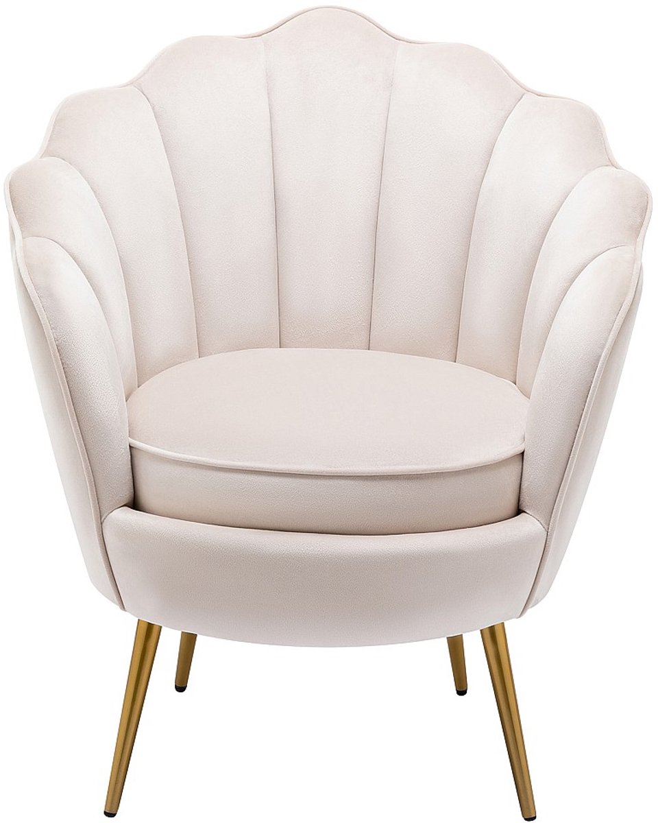 Vente-unique Schelpvormige fauteuil van beige velours LALEA