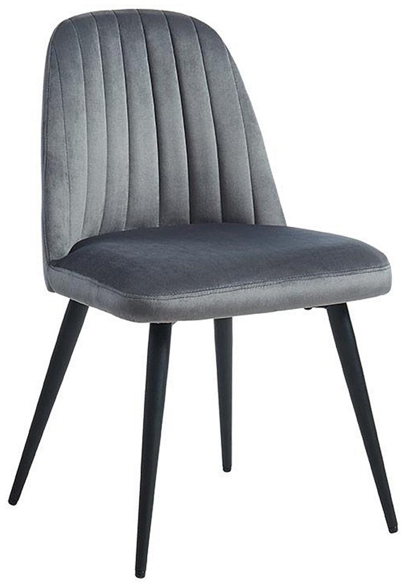 Vente-unique Set van 2 stoelen ELEANA - Fluweel en zwart metaal - Grijs