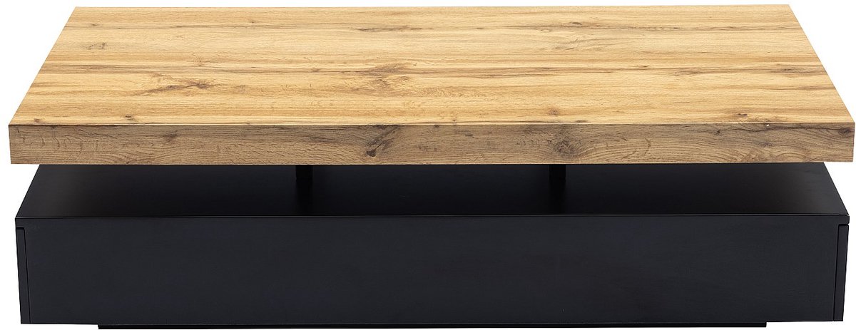 Vente-unique Salontafel met 2 lades van MDF - Zwart en licht naturel - FELIX Zwart, Natuurlijk licht