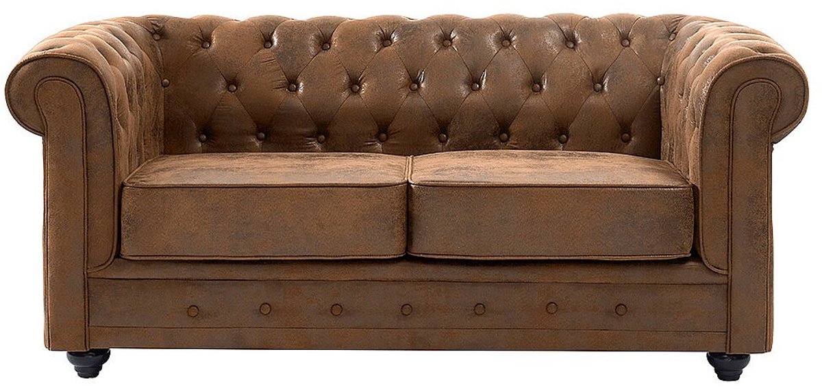 Vente-unique Tweezitsbank CHESTERFIELD van microvezel met vintage look Bruin