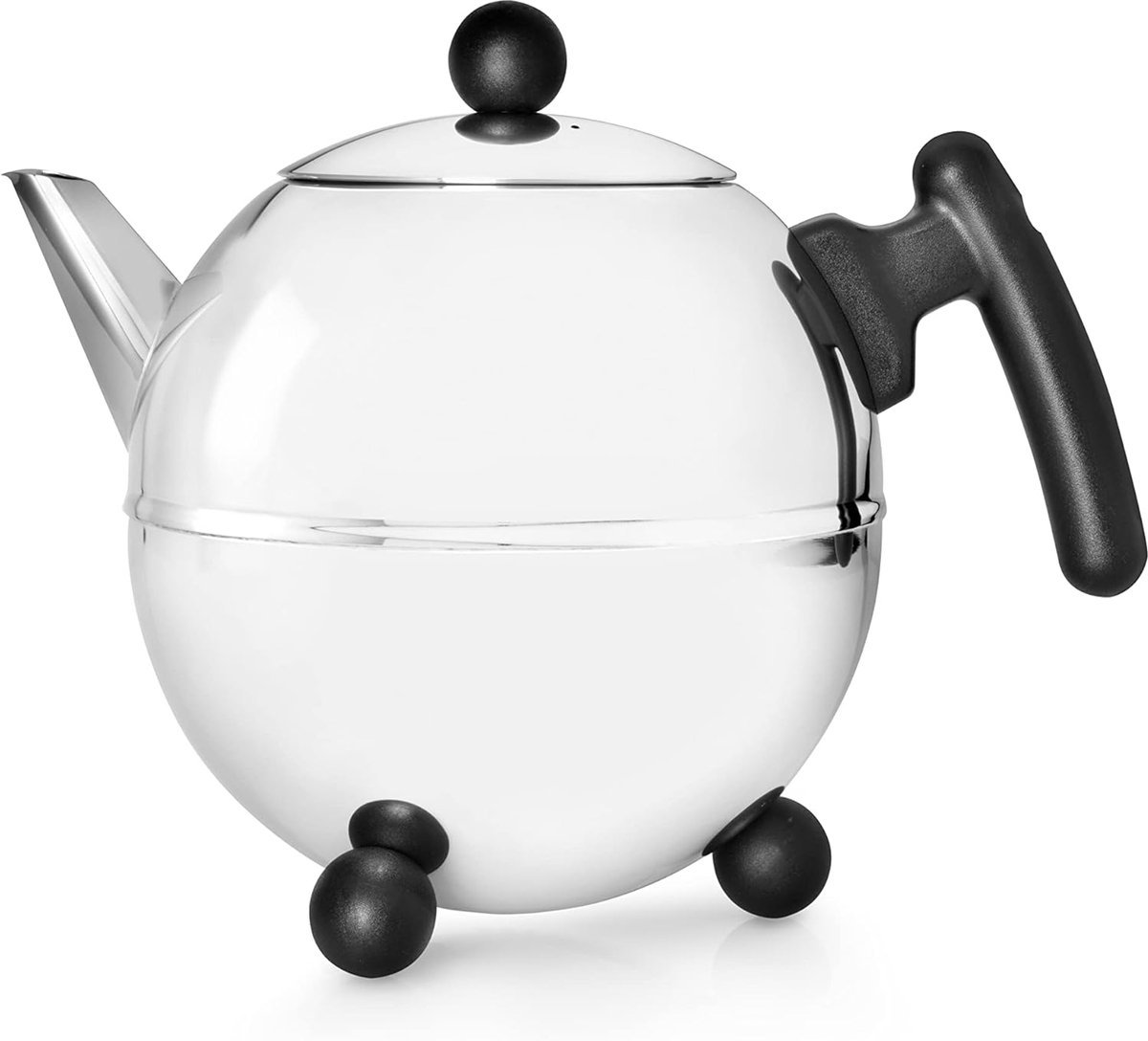 Stunq® Duurzame Roestvrij Stalen Theepot met Dubbele Wand en Zwarte Details – Voor Verfijnde Theebelevingen