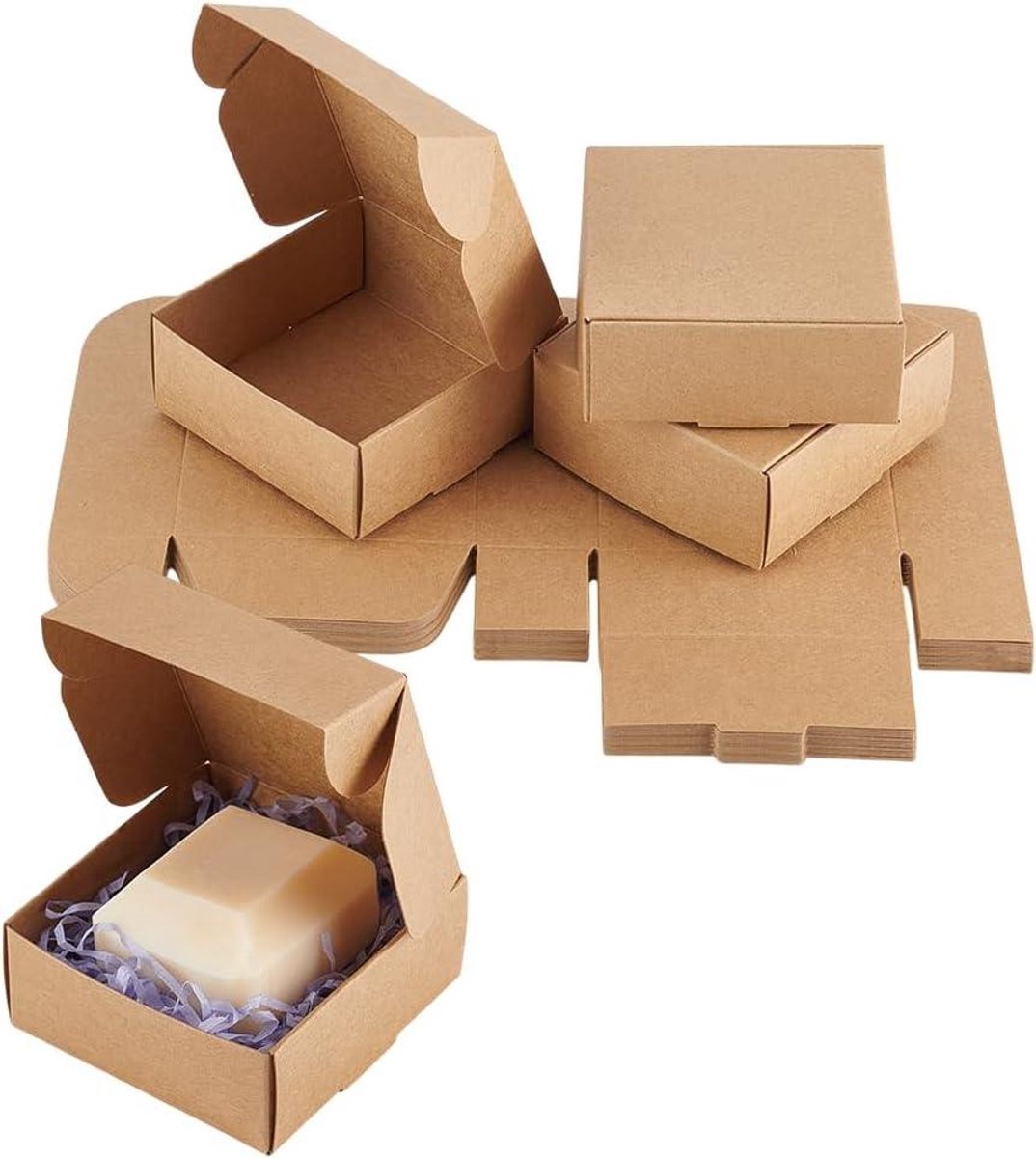 50 stuks Kraftpapier geschenkdozen voor knutselen en bruiloft - vierkante kartonnen doos 8,5 x 8,5 x 3,5 cm.