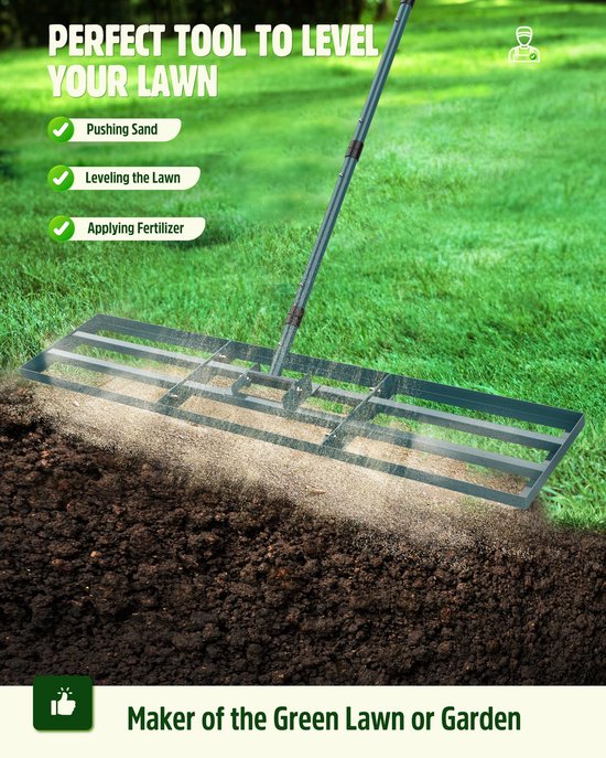 Unyqoos® Robuuste gazonhark met ergonomische steel voor perfecte egalisatie en onderhoud — afbeelding 4