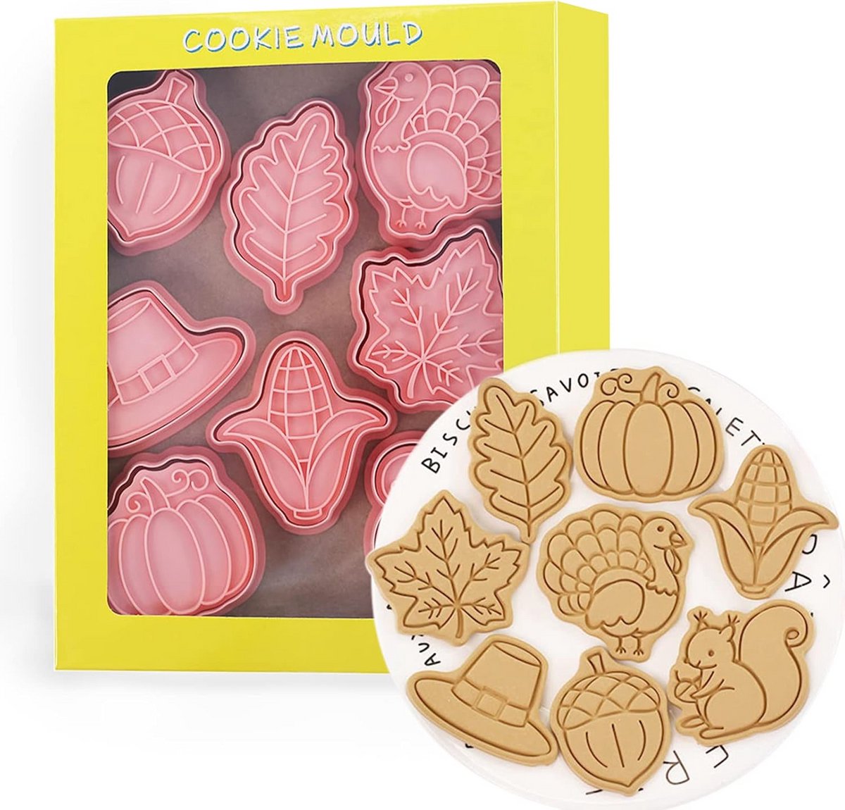 8-Delige Herfst Koekjesvormpjes Set 3D Pompoen Kalkoen Bladeren Decoratie