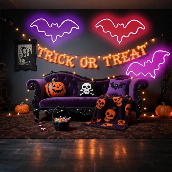 Neon LED Bat Lamp voor Halloween Decoratie - USB/Batterij Aangedreven met Voetsteun - Warm Witte Verlichting van Merkloos — afbeelding 2