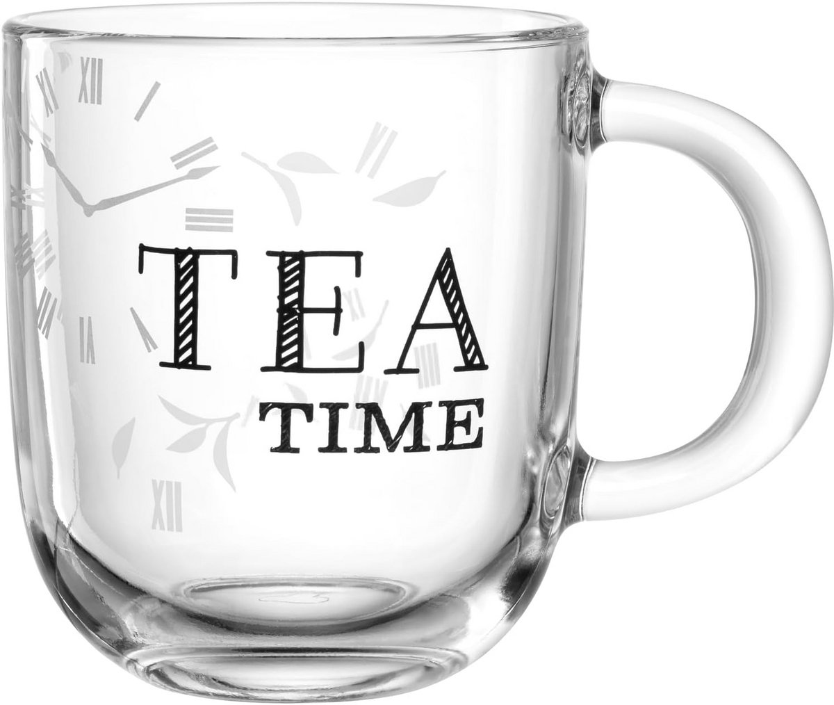 Glazen Koffiemok Set van 4 met 'TEA TIME' Opschrift - Vaatwasmachinebestendig