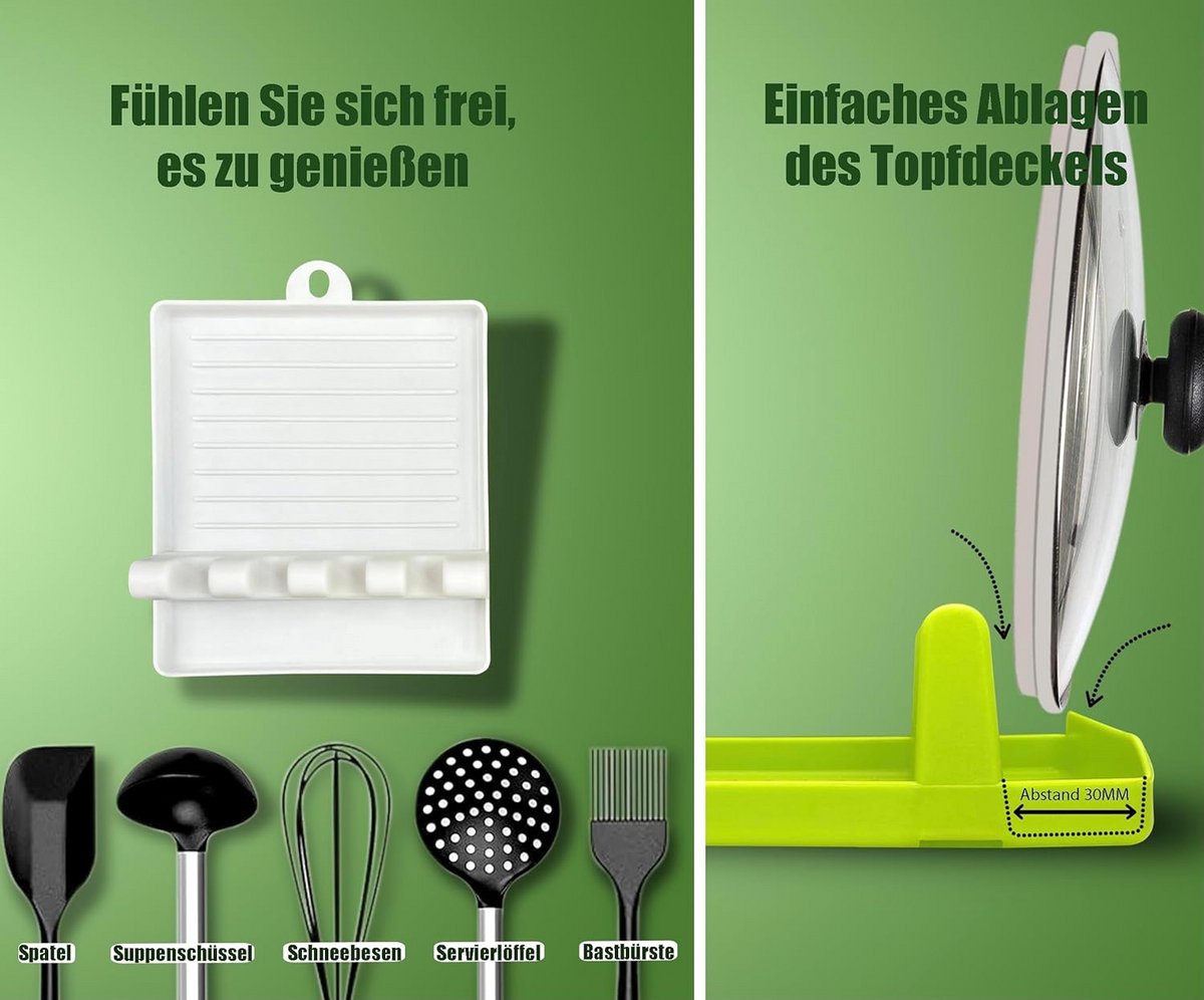 2x Keuken Lepelhouder - Multifunctioneel & Antislip Onderzetter voor Kookgerei en Deksel