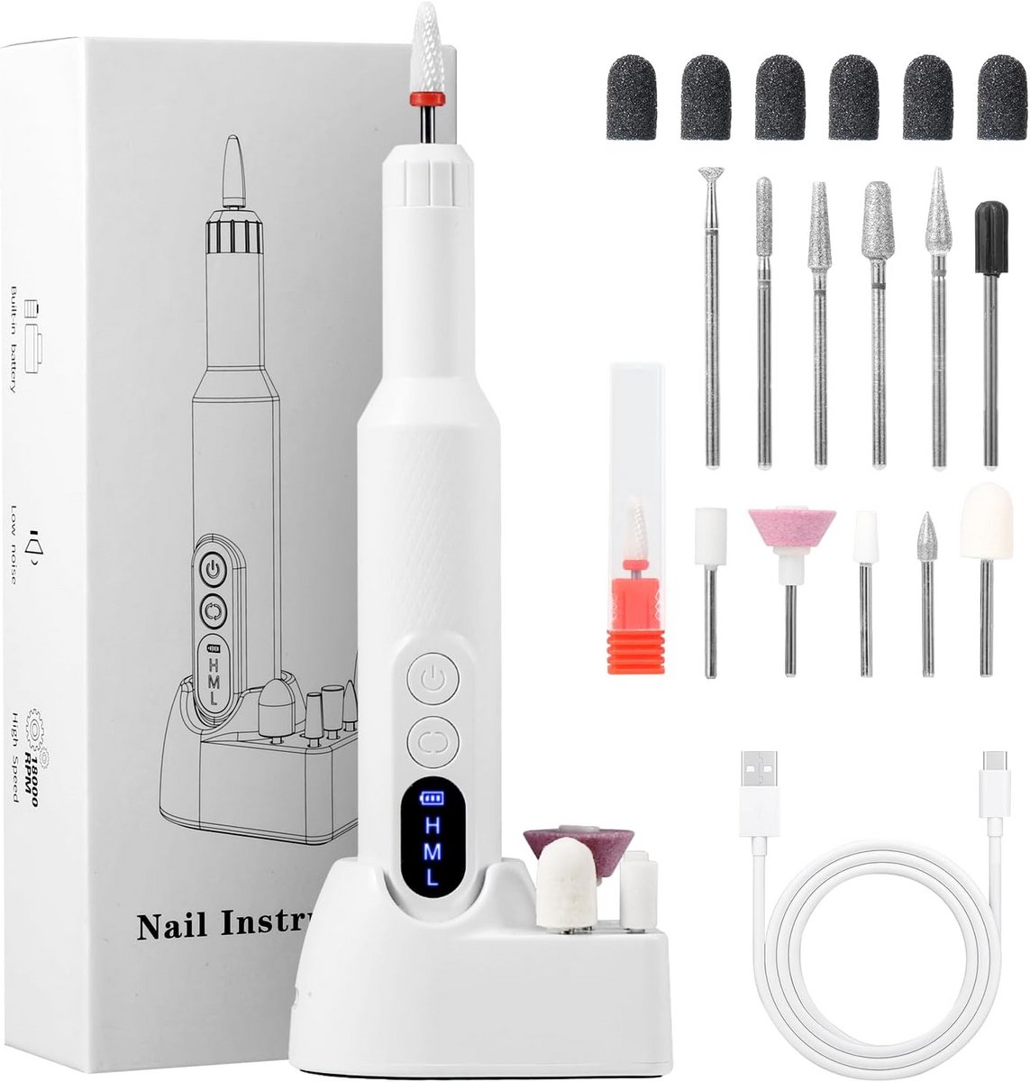 Draadloze Elektrische Nagelfrees 12-in-1 met LED Display voor Manicure en Pedicure