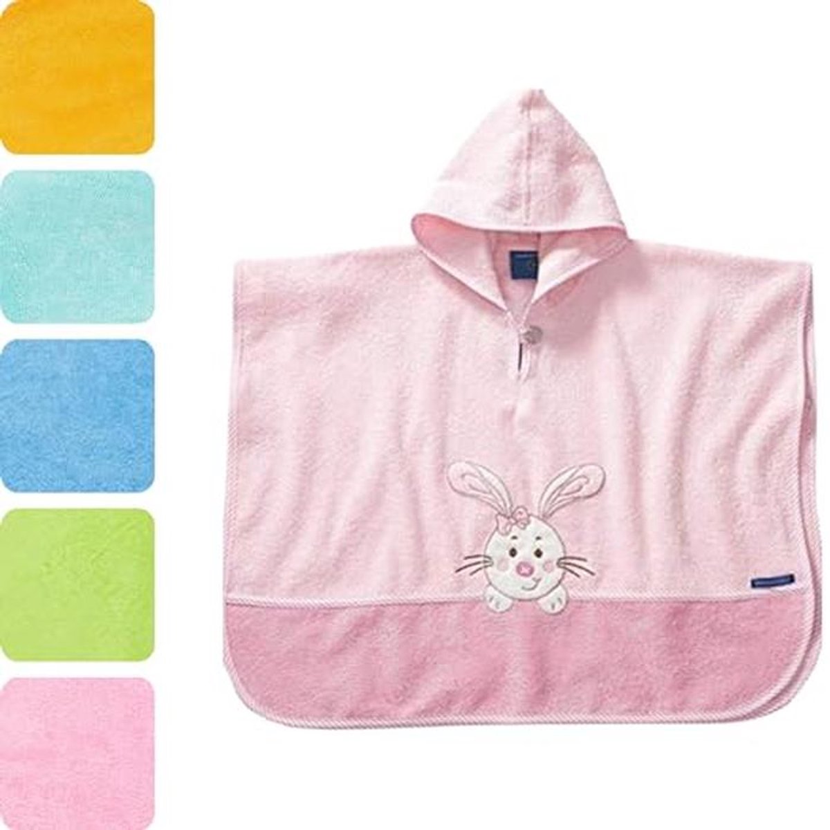 Badponcho voor Kinderen van 1-3 Jaar - 100% Katoen - Roze met Konijnenborduurwerk