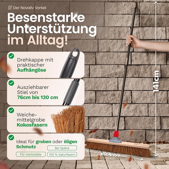 Grote Kokosbezem met Telescoopsteel voor Binnen en Buiten — afbeelding 2