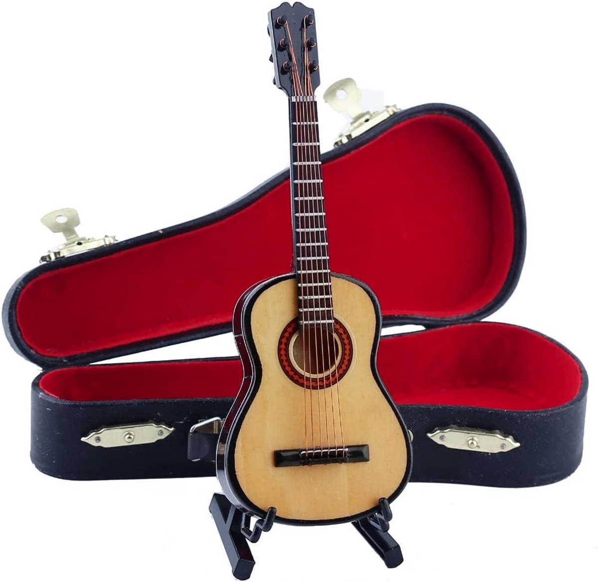 Houten Miniature Gitaar met Standaard en Koffer voor Poppenhuis en Decoratie