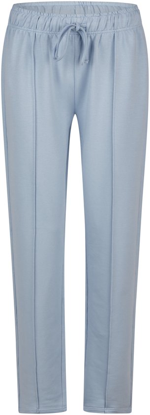 Lichtblauwe joggingbroek met trekkoord in de taille en verticale naden.