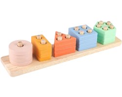 JeiibrZui Educatief Peuterspeelgoed - Houten Stapelblokken - Vormpassende Kolommen Voor Hand-Oogcoördinatie En Fijne Motoriek - 1 Set - Verjaardagscadeau Voor Meisjes Van 1-2 Jaar Gemengde Kleur