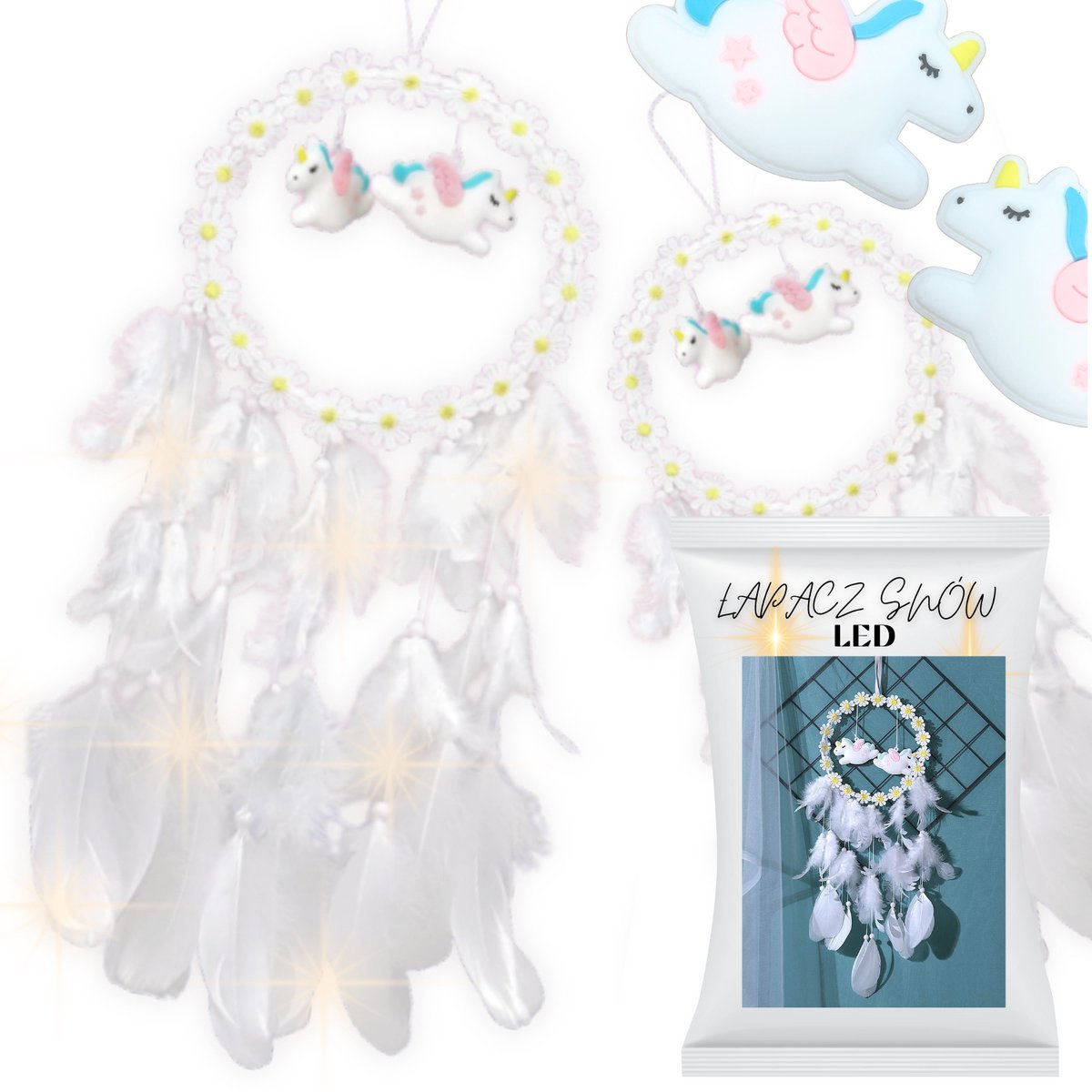Starky Serie - Eenhoorn Dreamcatcher - Macramé Decoratie - 56cm - LED Verlichting