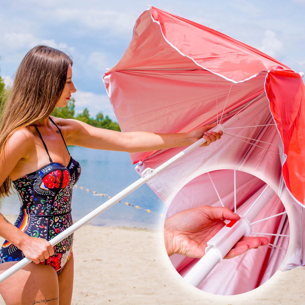 SANDOS Parasol - Strand - Dubbel Materiaal - UV-Bescherming - Opvouwbaar