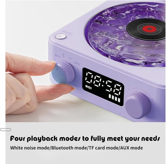 Platenspeler - Platenspeler bluetooth - Vinylspeler - platenspeler met speakers - Bluetooth-luidspreker - draagbare vintage vinylluidspreker met oceaangeluid en witte ruis - met instelbaar licht en timer voor slaapkamer, feest（Paars） — afbeelding 5