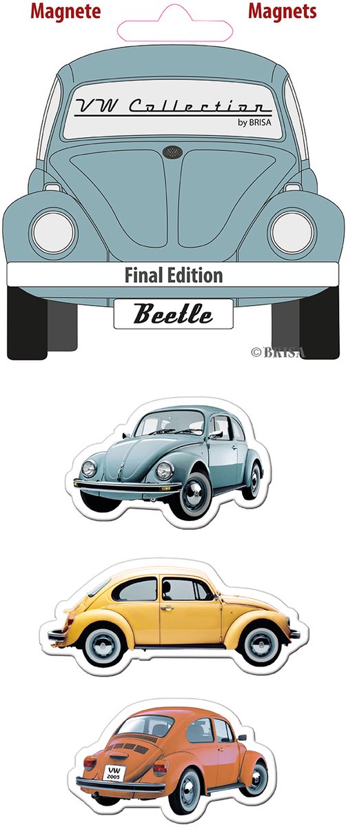BRISA VW Collection - Volkswagen magneten, set van 3 met nostalgische VW Kever-motieven, koelkastmagneet, magneten voor op de koelkast, magneetbord, whiteboard, prikbord