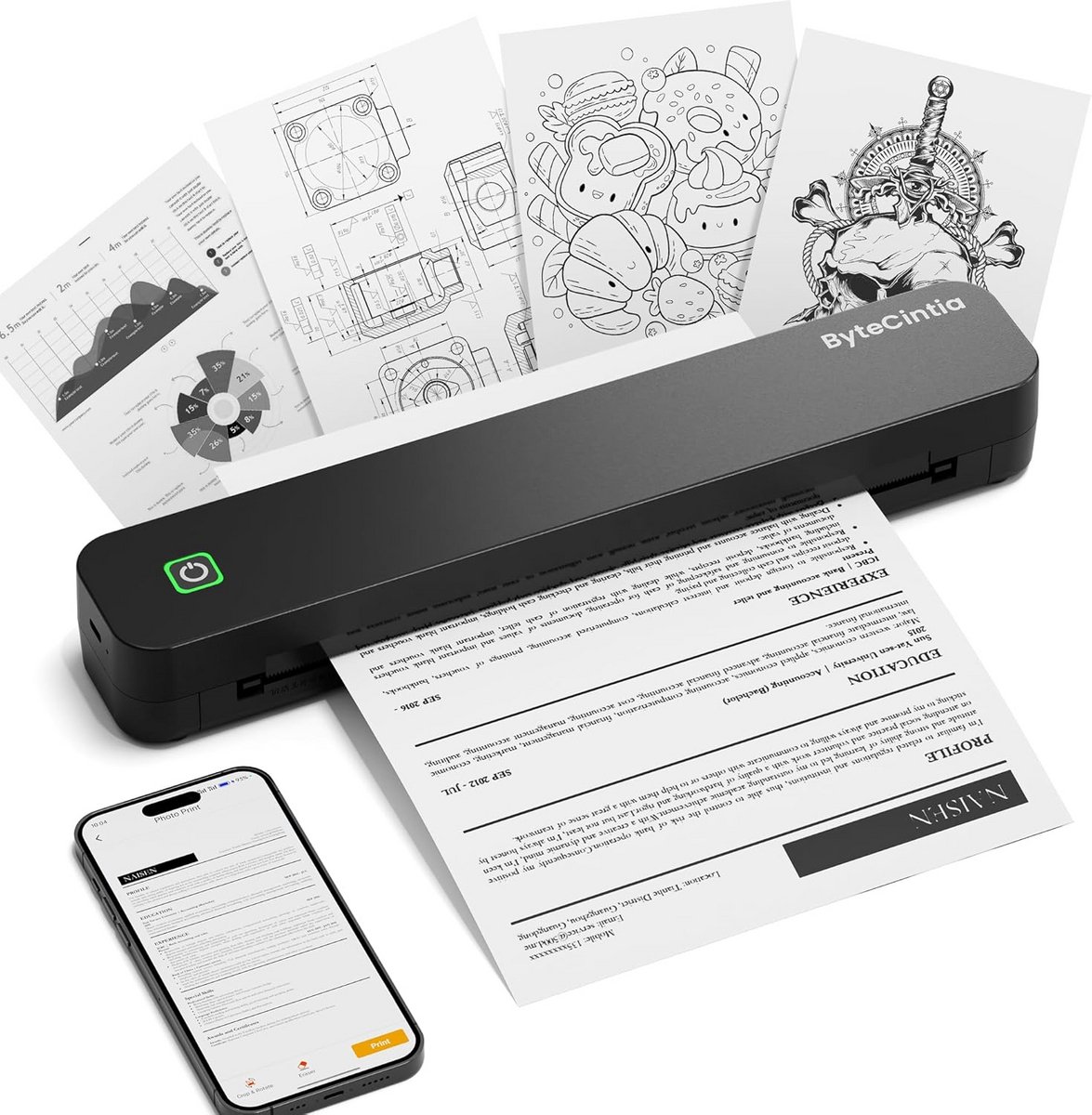 Draagbare Thermische Printer A4 - Bluetooth Mobiel Printen Zonder Inkt voor iOS, Android en Laptop