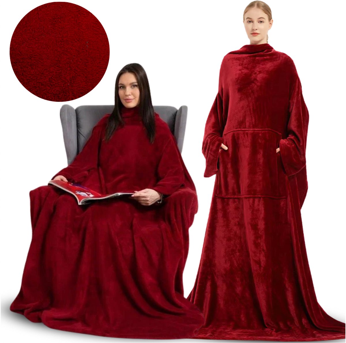 Zolta - Koc z Rękawami - Groot - Rood - Microvezel - Oversized
