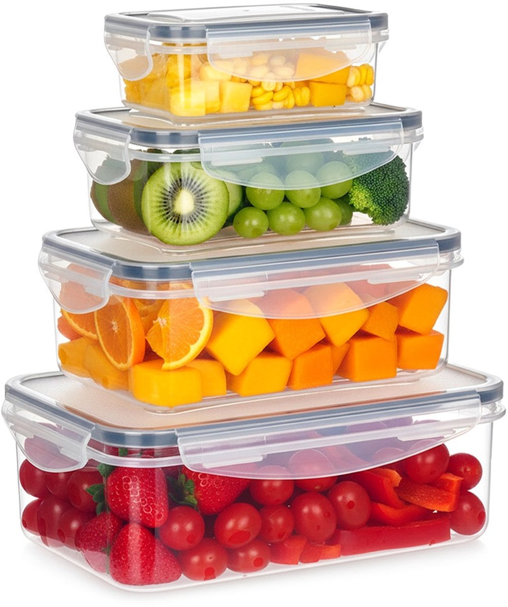 Vilde Vershoudbakjes Set - 4 Stuks - Rechthoekig - 240 ml t/m 1,5 Liter - Luchtdicht met Kliksysteem - BPA-vrij - Magnetron & Vriezer Bestendig