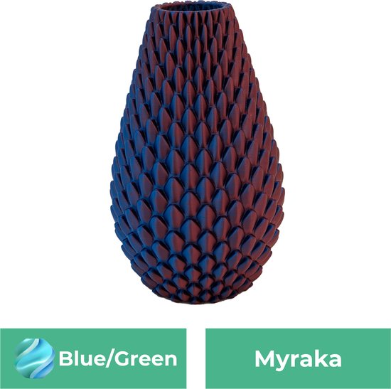 Myraka design vaas – Decoratieve vaas - Blauw / Groen - 3d geprinte vaas – geschikt voor droogbloemen - 30CM