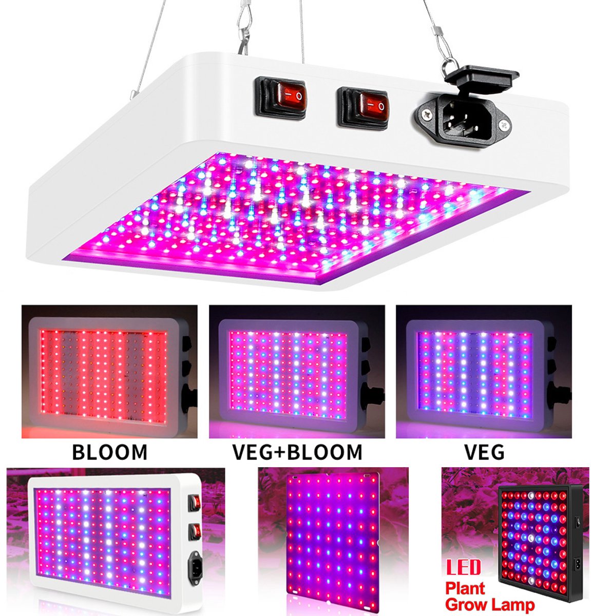 MUPOO LED Groeilamp - Kweeklamp - Full Spectrum + Rood + Blauw - 312 LEDs - 30 Watt - Groei en Bloei - Grow Light - voor Planten - Vruchtvorming