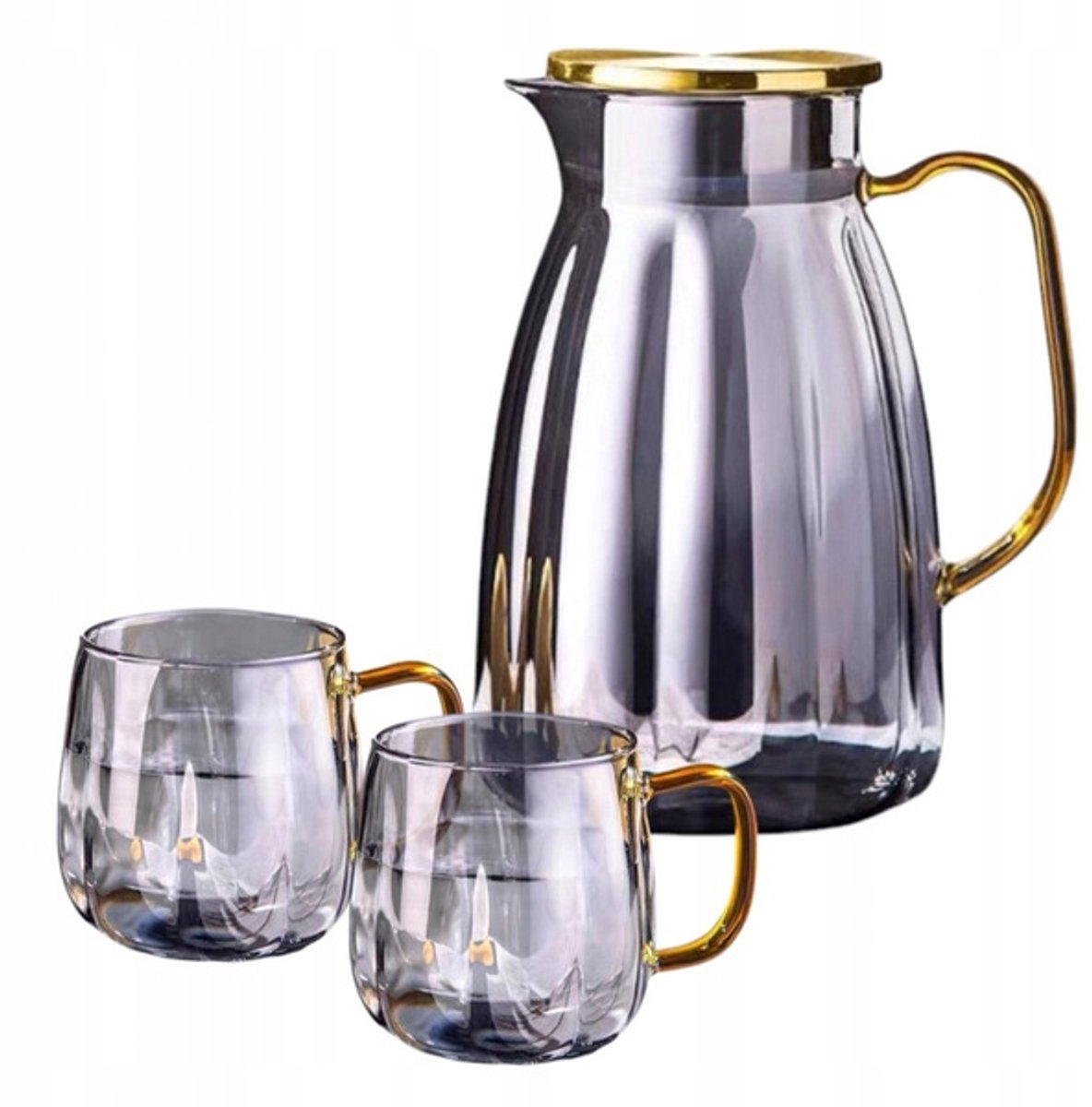 ECARLA DZ07 - Karaf en Glazen Set (3 Delig) - Transparant - 2.0L - Gegolfde Wanden