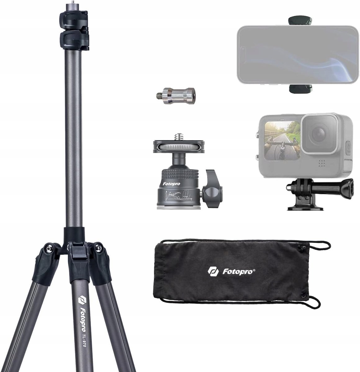 Fotopro Statief 200cm - Verstelbaar voor Camera, Telefoon & Lampen