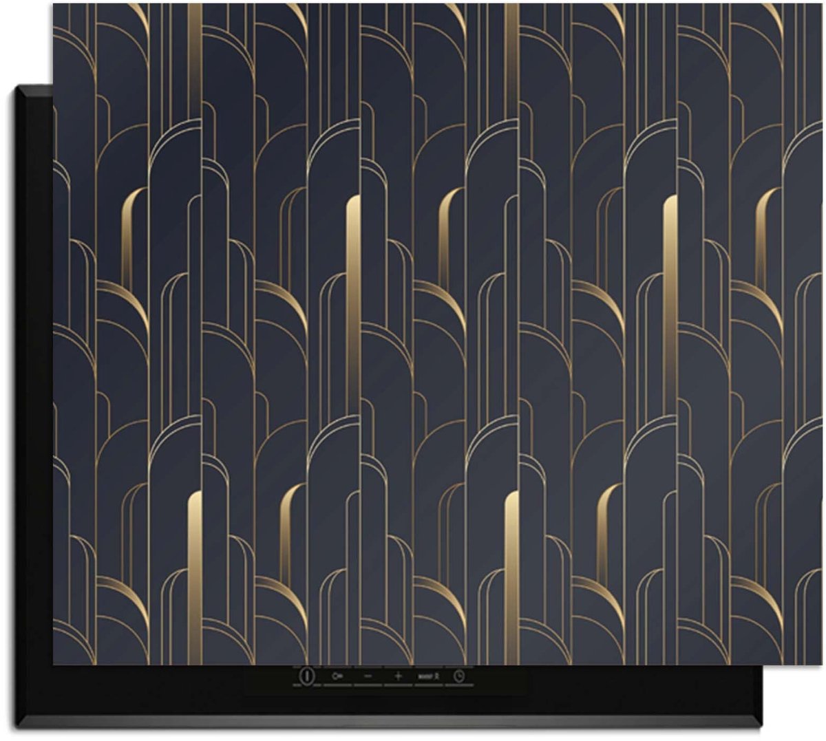 KitchenArt - Art Deco Lines – Inductie Beschermer - 70x52 cm - Kookplaat Beschermer - Luxe Afdekplaat Inductieplaat - Anti-slip & Oprolbaar - Beschermmat Inductiekookplaat