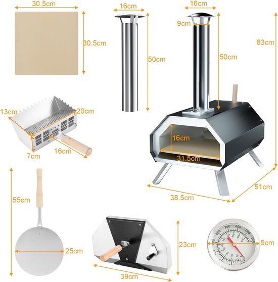 Aurixi® Pizza oven Buiten - Pizza oven Buiten - Pizza oven Buiten Gas - pizza steen -Zwart - 51 cm x 39 cm x 83 cm — afbeelding 5
