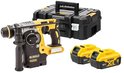 Gele en zwarte DeWalt SDS-plus combihamer met 2 accu's en een zwarte TSTAK koffer.
