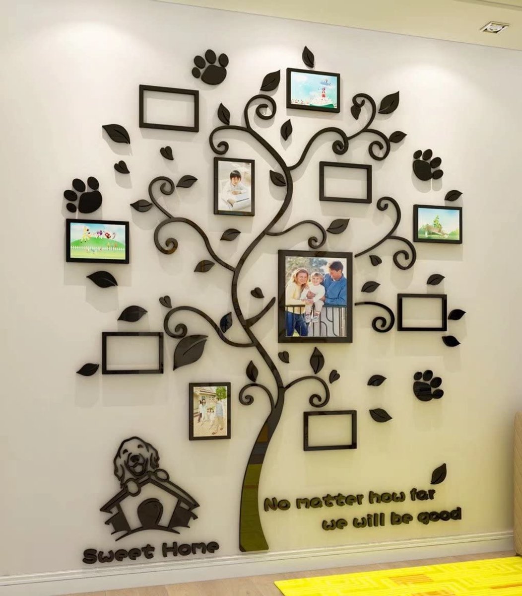 Unyqoos 3D Boom Muursticker met Fotolijst voor Stijlvolle Wanddecoratie, zwart